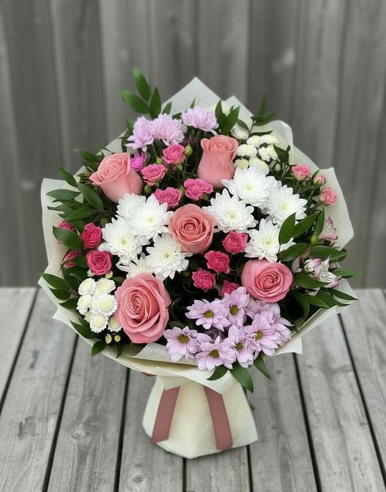 Букет цветов из: Альстромерии, Гвоздики, Розы и Хризантемы в Шолоховском