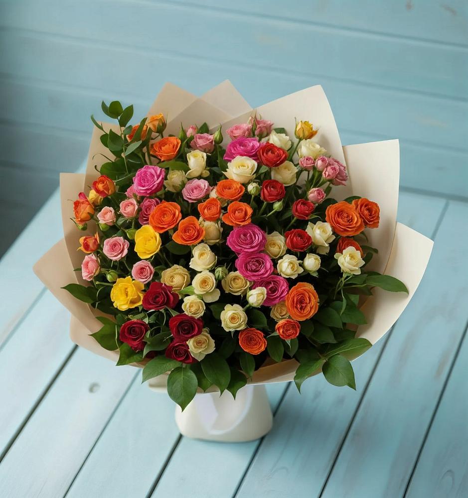 Букет Микс из разноцветных кустовых роз в Шолоховском