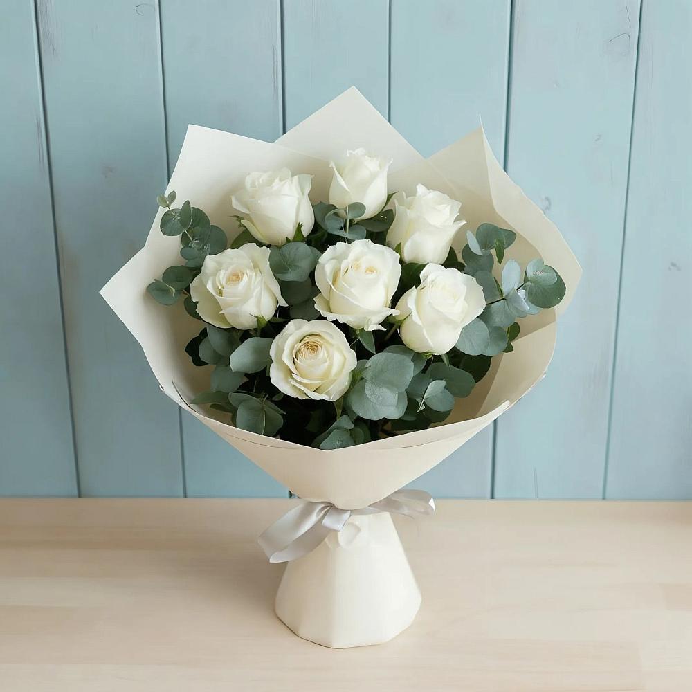Букет Белые розы в Эвкалипте в Шолоховском