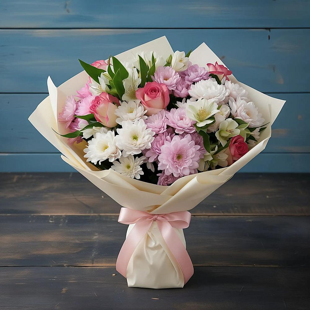 Букет цветов из: Хризантемы, Альстромерии и Розы в Шолоховском